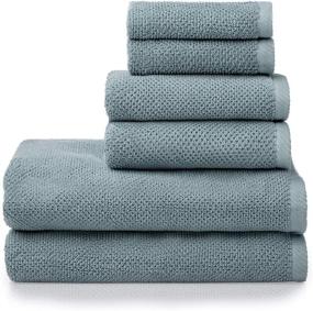 img 4 attached to 🛀 Welhome Franklin Premium 100% Cotton 6 Piece Towel Set - Dusty Blue: Popcorn Textured, Highly Absorbent, Durable, Low Lint - Hotel & Spa Quality Bathroom Towels - 600 GSM - Includes 2 Bath, 2 Hand, and 2 Wash Towels