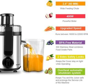 img 2 attached to 🍎 Picberm Centrifugal Juicer Machines for Vegetable and Fruit – Easy-to-Clean Wide Mouth Juice Extractor, Dual Speed Stainless Steel Compact Juicers, BPA-Free. Includes Brush, Recipes, Dishwasher Safe.