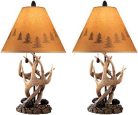 img 4 attached to 🕯️ Rustic Charm: Signature Design by Ashley Derek Table Lamp with Antler, Pinecone, and Rock Accents - Brown (2 Count)