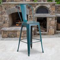 🪑 30-inch distressed kelly blue-teal metal indoor-outdoor barstool with back - flash furniture, commercial grade logo