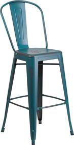 img 3 attached to 🪑 30-Inch Distressed Kelly Blue-Teal Metal Indoor-Outdoor Barstool with Back - Flash Furniture, Commercial Grade