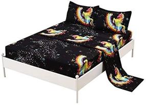 img 2 attached to 🦄 SDIII Colorful Unicorn Bedding Sheet Sets: Galaxy Bed Sheets for Boys, Girls and Teens (Queen Size, Colorful Unicorn Design)