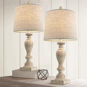 img 2 attached to 🏞️ Set of 2 PORTRES 24.5'' Bedroom Table Lamps - Desk, Living Room, Kids Room, Study Room, Office - Rustic Resin Table Lamps