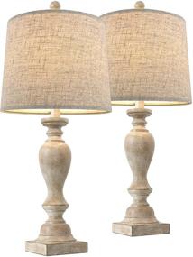 img 4 attached to 🏞️ Set of 2 PORTRES 24.5'' Bedroom Table Lamps - Desk, Living Room, Kids Room, Study Room, Office - Rustic Resin Table Lamps