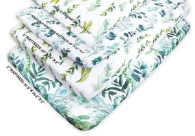 img 2 attached to NODNAL CO. Leafy Pack n Play Playard Portable Mini Crib Fitted Sheets Set - 3 Pack of 100% Jersey Knit Cotton Sheets for Baby Girl/Boy - Gender Neutral Leafs, Greenery, and Floral Eucalyptus Design - 160 GSM Sheets