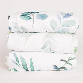img 4 attached to NODNAL CO. Leafy Pack n Play Playard Portable Mini Crib Fitted Sheets Set - 3 Pack of 100% Jersey Knit Cotton Sheets for Baby Girl/Boy - Gender Neutral Leafs, Greenery, and Floral Eucalyptus Design - 160 GSM Sheets