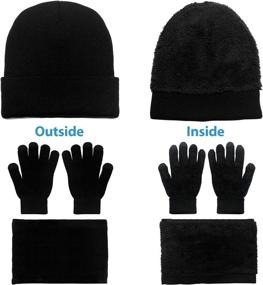 img 3 attached to 🧣 Warm Knit Hats Skull Caps with Touch Screen Gloves - SINGARE Winter Beanie Hat Scarf Set for Men Women, Black