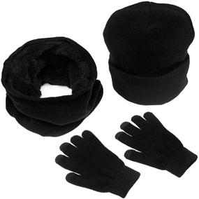 img 4 attached to 🧣 Warm Knit Hats Skull Caps with Touch Screen Gloves - SINGARE Winter Beanie Hat Scarf Set for Men Women, Black