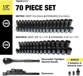 img 2 attached to 🔧 TIGHTSPOT 1/2" Drive 70pc Impact Socket MASTER SET - Complete SAE & Metric, Standard/Deep from 5/16"-1-1/4", 8mm-24mm, Extension Bars, Adapters & More