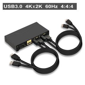 img 3 attached to 🔌 Эффективное управление и подключение: CKLau 4Kx2K@60Гц 2-портовый HDMI USB 3.0 КВМ-переключатель с кабелями, 2 шт USB 3.0 концентратора, поддержка звука и совместимость с беспроводной клавиатурой и мышью.