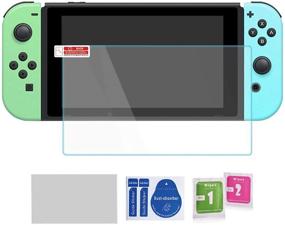 img 1 attached to 🎮 7 in 1 Hard Shell Travel Case for Nintendo Switch, New Leaf Crossing Design - Includes Screen Protector, Thumb Grips, JoyCon Silicone Cover in Turquoise - Ideal for Nintendo Switch & Accessories