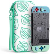 🎮 7 in 1 hard shell travel case for nintendo switch, new leaf crossing design - includes screen protector, thumb grips, joycon silicone cover in turquoise - ideal for nintendo switch & accessories logo