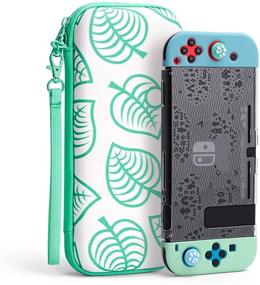 img 4 attached to 🎮 7 in 1 Hard Shell Travel Case for Nintendo Switch, New Leaf Crossing Design - Includes Screen Protector, Thumb Grips, JoyCon Silicone Cover in Turquoise - Ideal for Nintendo Switch & Accessories