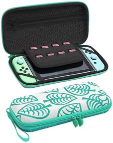 img 2 attached to 🎮 7 in 1 Hard Shell Travel Case for Nintendo Switch, New Leaf Crossing Design - Includes Screen Protector, Thumb Grips, JoyCon Silicone Cover in Turquoise - Ideal for Nintendo Switch & Accessories