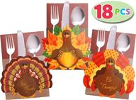 🍁 18-count thanksgiving cutlery holder set by joyin: turkey utensil décor, autumn fall harvest party favor supply, table decoration with thank you cards logo