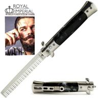 🔪 royal imperial metal switchblade pocket folding flick hair comb with black pearl handle - includes beard fact wallet book - nicer than butterfly knife trainer logo