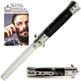 img 4 attached to 🔪 Royal Imperial Metal Switchblade Pocket Folding Flick Hair Comb with Black Pearl Handle - Includes Beard Fact Wallet Book - Nicer Than Butterfly Knife Trainer