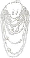 💍 набор винтажных бижутерий для невесты - ткмит гэтсби 1920-х годов многослойное ожерелье с поддельными жемчужинами до пояса и серьги для женщин и девочек. логотип