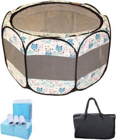 img 4 attached to 🏕️ Pet Kastle Portable Foldable Pet Playpen with Carrying Case & Disposable Training Pads - Indoor/Outdoor Use, Water Resistant, Removable Shade Cover - Dogs/Cats/Rabbit - Available in 2 Sizes