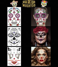 img 3 attached to Halloween Face Tattoos - 12 Packs for Kids, Adults, and Women | Halloween Temporary Tattoos | Day of the Dead Face Tattoos | Easy Application & Removal