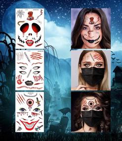 img 1 attached to Halloween Face Tattoos - 12 Packs for Kids, Adults, and Women | Halloween Temporary Tattoos | Day of the Dead Face Tattoos | Easy Application & Removal