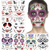 halloween face tattoos - 12 packs for kids, adults, and women | halloween temporary tattoos | day of the dead face tattoos | easy application & removal logo