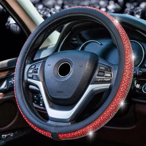 img 3 attached to FLKAYJM Red Diamond Leather Steering Wheel Cover With Bling Bling Crystal Rhinestones