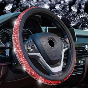 img 4 attached to FLKAYJM Red Diamond Leather Steering Wheel Cover With Bling Bling Crystal Rhinestones