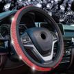 flkayjm red diamond leather steering wheel cover with bling bling crystal rhinestones logo