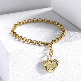 img 2 attached to 💖 Stylish Trendsmax Heart Love Initial Charm Bracelet - Gold Plated Stainless Steel for Women and Girls: Personalized Rolo Cable Link Alphabet Letter Bracelet