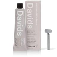 🦷 davids natural whitening charcoal toothpaste | peppermint flavor | antiplaque with tube roller | fluoride & sls free | 5.25 oz | metal tube logo