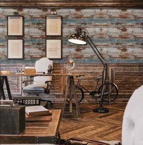 img 2 attached to 🪵 Thicken Blue Brown Wood Peel and Stick Wallpaper - Dimoon 118''x17.7'' | Removable Self Adhesive Faux Rustic Wood Contact Paper | Grain Texture Vintage Reclaimed Vinyl | Wood Wall Paper