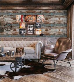 img 3 attached to 🪵 Thicken Blue Brown Wood Peel and Stick Wallpaper - Dimoon 118''x17.7'' | Removable Self Adhesive Faux Rustic Wood Contact Paper | Grain Texture Vintage Reclaimed Vinyl | Wood Wall Paper