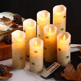 img 1 attached to 🕯️ Flameless Birch Bark LED Candles Set - 7 Ivory Pillar Real Wax Battery Operated Candles with Remote Control and 24-Hour Timer