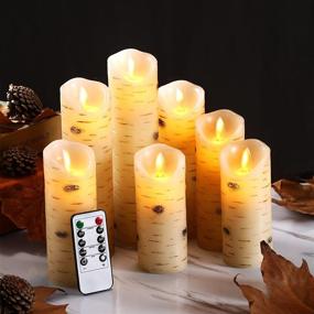 img 3 attached to 🕯️ Flameless Birch Bark LED Candles Set - 7 Ivory Pillar Real Wax Battery Operated Candles with Remote Control and 24-Hour Timer