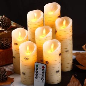 img 2 attached to 🕯️ Flameless Birch Bark LED Candles Set - 7 Ivory Pillar Real Wax Battery Operated Candles with Remote Control and 24-Hour Timer