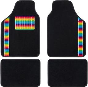 img 4 attached to 🚗 4-Piece Matdology Universal Fit Luxe Carpet Car Floor Mats | Multicolor Heel Pad | Decorative Tone | Heavy Duty All Weather Protection | Black