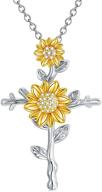 sterling silver cross and sunflower necklace – ideal jewelry gift for women, girls, mothers, and daughters logo