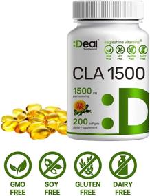img 1 attached to 💪 CLA 1500mg Supplement - 200 Softgels, Extra Strength 95% Conjugated Linoleic Acid from Safflower Oil for Weight Management and Lean Muscle