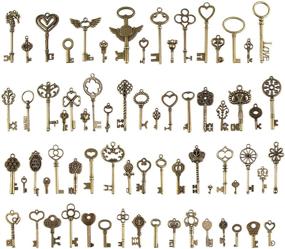 img 4 attached to CHuangQi Antique Bronze Vintage Skeleton Keys Charm Set - Steampunk Key DIY Accessory Kit for Handmade Jewelry Making & Wedding Favors