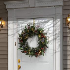 img 3 attached to 🎄 National Tree Company Pre-Lit Green Frosted Pine Christmas Wreath - 30 Inches - White Lights, Pine Cones, and Berry Clusters - Festive Frosted Branches - Christmas Collection