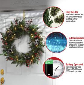 img 1 attached to 🎄 National Tree Company Pre-Lit Green Frosted Pine Christmas Wreath - 30 Inches - White Lights, Pine Cones, and Berry Clusters - Festive Frosted Branches - Christmas Collection