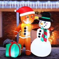 🎅 eye-catching 6 ft tall happy friendship gingerbread man & snowman with leds - perfect inflatables for xmas party indoor & outdoor winter decor, christmas inflatable decoration - joiedomi logo