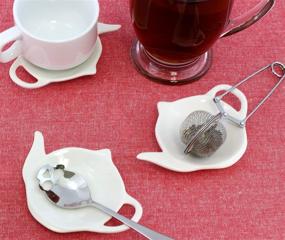 img 2 attached to 🍵 Cornucopia White Ceramic Tea Bag Coasters - Spoon Rests; 4-Pack Classic Teabag Caddy Holder Saucer Set