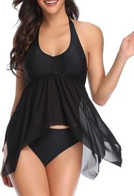 img 3 attached to 👙 Yonique Flounce Tankini Swimsuit - Printed Women's Swimwear & Cover-ups