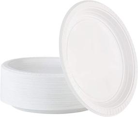 img 1 attached to 🍽️ Round Plastic Plates: Microwaveable, Disposable, White, 7 Inch, 9 Inch & 10 Inch Sizes - 50 & 100 Count (100, 7" Inch)