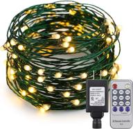 er chen fairy lights plug in, 33ft/10m 100 led green copper wire string lights - waterproof outdoor/indoor decorative lights for bedroom, patio, garden, party, christmas tree (warm white) логотип