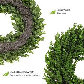 img 1 attached to 🌿 17-Inch Boxwood Wreath for Front Door, Artificial Green Farmhouse Wreaths for Wall, Window, Party, Wedding Decor - Indoor, Outdoor, All-Season DDHS Greenery Wreath for Decorating