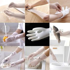 img 2 attached to 🧤 YOONA Reusable Waterproof Household Dishwashing Cleaning Rubber Gloves (M, 4 Pairs) - Non-Slip Kitchen Glove Set for Enhanced Cleaning and Convenience