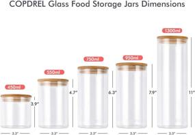 img 3 attached to Copdrel Glass Food Storage Jars Containers: Airtight Bamboo Lid Kitchen Canisters - Set of 6 to Store Coffee, Flour, Sugar, Candy, Cookies, Spices, and More